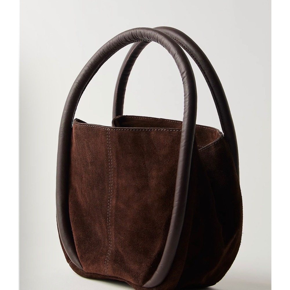 Free People Barlow Suede Bucket Bag Brown Leather Top Handle Handbag - Picture 2 of 4